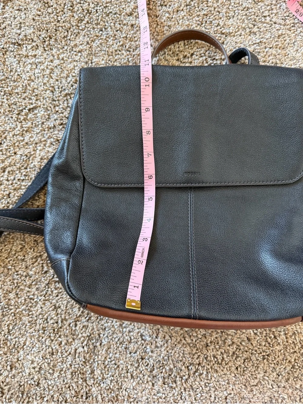 FOSSIL Black Pebbled Leather Backpack with Brown Trim